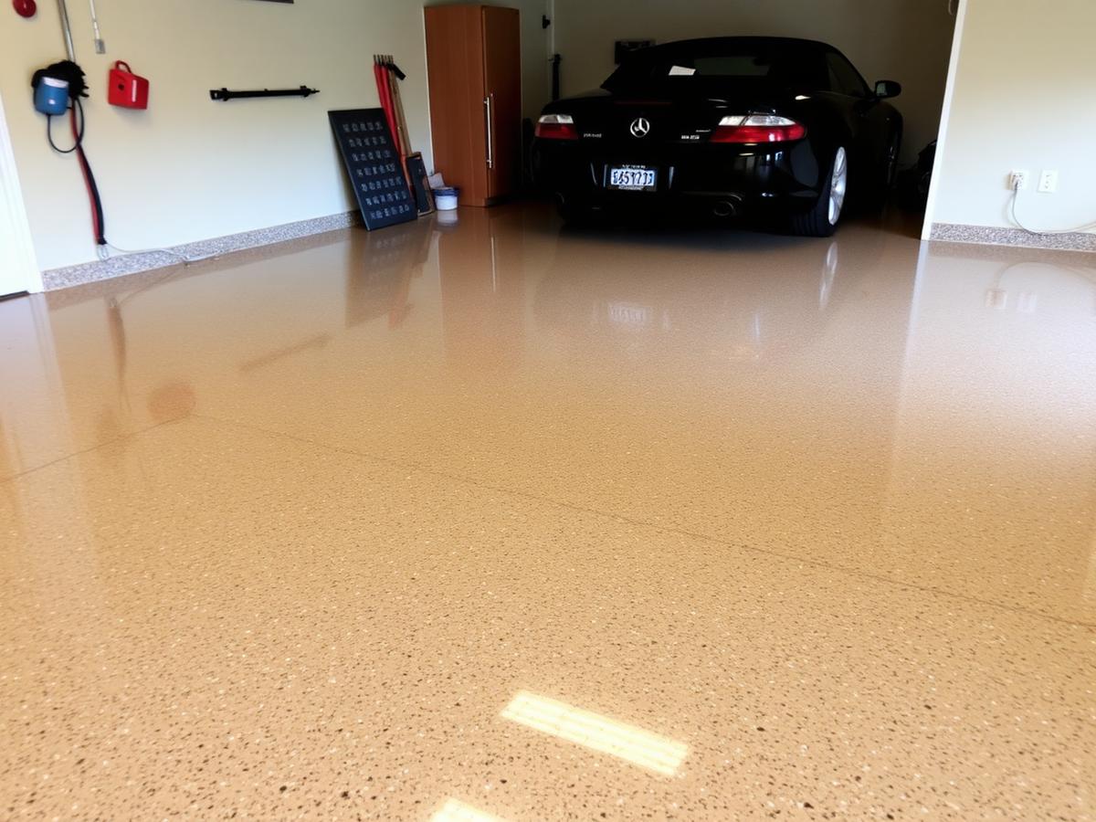 High-gloss quartz epoxy garage floor after installation